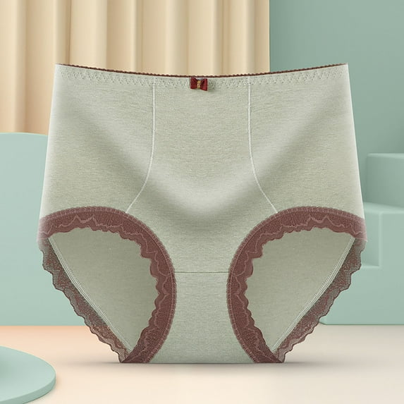 YWDJ Panties for Women Breathable Lace Lightweight High Waist No Show Fashion Breathable Soft Stretch Panties Underwear With Belly Briefs Green One Size