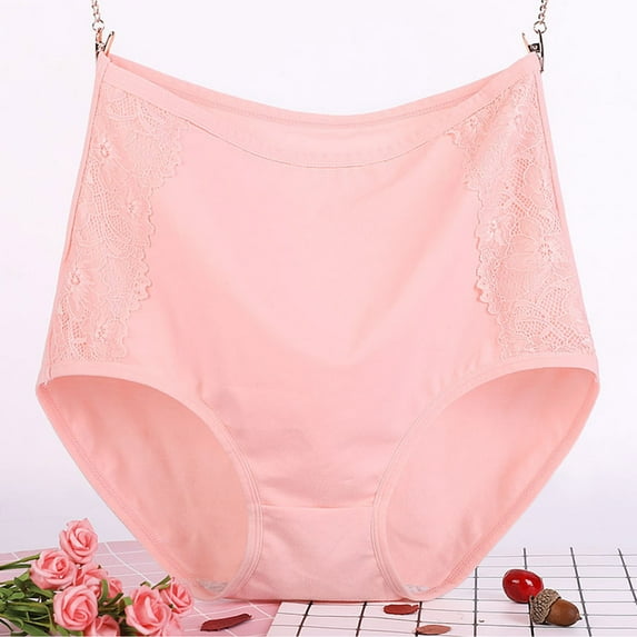 YWDJ Panties for Women Plus Size Breathable Cotton Lace Lightweight High Waist No Show Solid Lace Plus Size Underwear High Waist Leak Proof Cotton Crotch Shorts Underwear Panties Pink 3XL