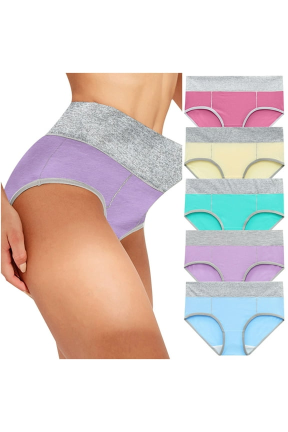 YWDJ Panties for Women 5 Pack Women Solid Color Patchwork Briefs Panties Underwear Underpants Multicolor M