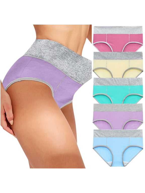 YWDJ Panties for Women 5 Pack Women Solid Color Patchwork Briefs Panties Underwear Underpants Multicolor XL