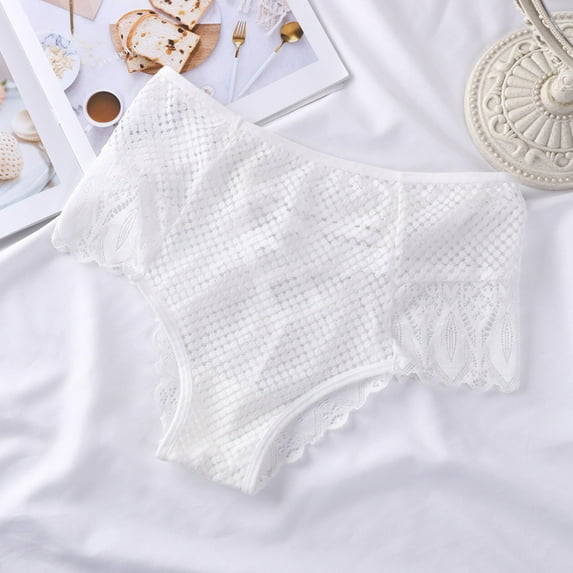 YWDJ Panties for Women Lace Lightweight High Waist No Show Lingerie G-string Lace Briefs Underwear Panties T String Thongs Knick White M