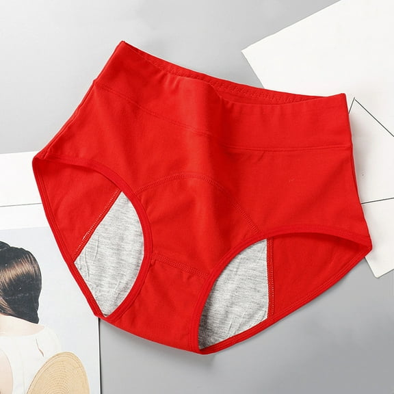 YWDJ Period Panties Women Briefs Cotton Lightweight High Waist No Show Underwear Panties Brief Panties For High Waisted Underwear Comfy Underwear For Underware Red L