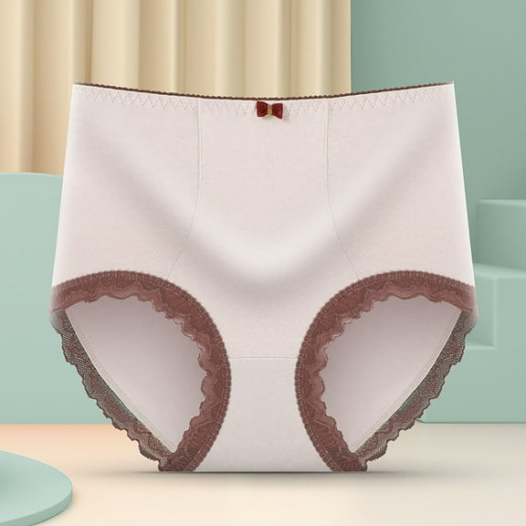 YWDJ Period Underwear for Women Breathable Lace Lightweight High Waist No Show Fashion Breathable Soft Stretch Panties Underwear With Belly Briefs Pink One Size