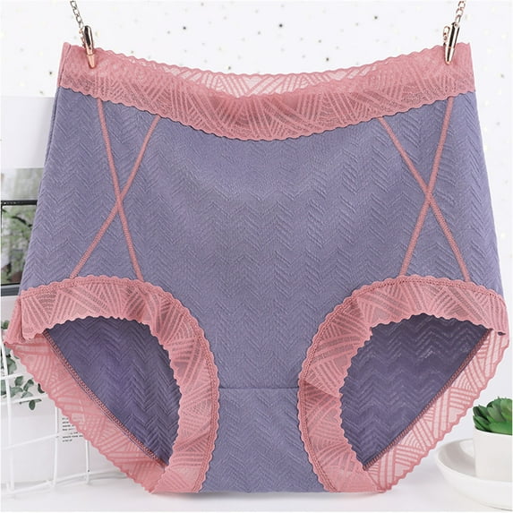 YWDJ Period Underwear for Women Plus Size Cotton Lace Lightweight High Waist No Show Large Solid Lace High Waist Summer Underpants Blue 5XL