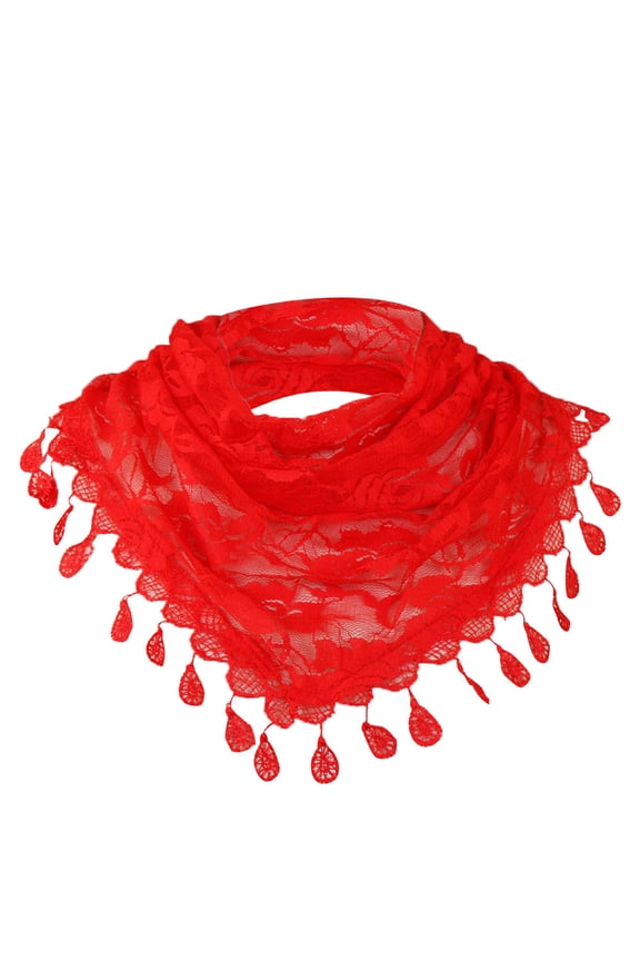 YWDJ Pirate Scarf for Head Women Lace Tassel Rose Floral Hollow Scarf Shawl Lady Wraps Scarves Red 148x48cm