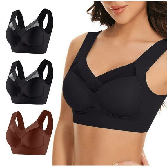 YWDJ Plus Size Everyday Bras for Women Full Coverage Soft 3 Pack Pull on Push up No Underwire Comfort Straps Support Bralette Breathable Soft Bra for All Shapes Sagging Breasts Black 3XL