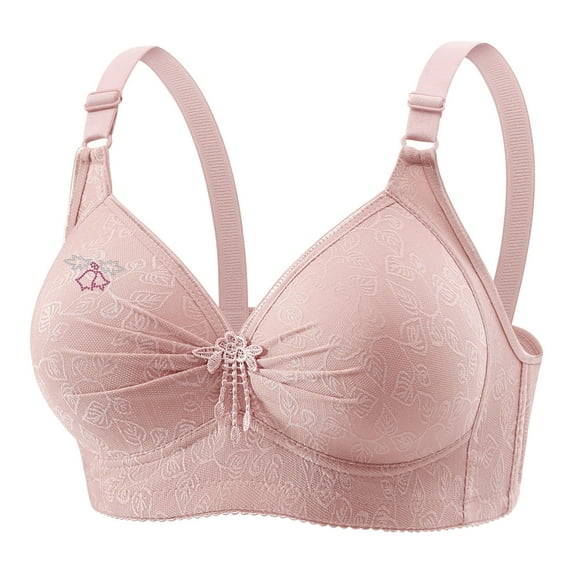 YWDJ Plus Size Everyday Bras for Women Full Coverage Soft Push up No Wire Comfort Straps Support Lace Bralette Breathable Soft Bra for All Shapes Sagging Breasts Pink 3XL