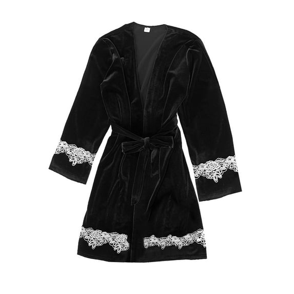 YWDJ Plus Size Pajamas for Women Nightgown Gold Velvet Pajamas Lace Robes Underwear Sleepwear Trousers Black S