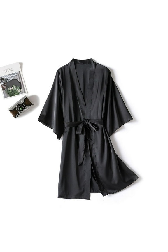 YWDJ Plus Size Pajamas for Women Satin Silk Pajamas Women Nightdress Lingerie Robes Underwear Sleepwear Sexy Black XXXL