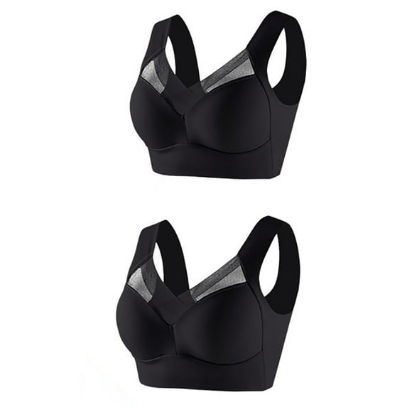YWDJ Plus Size Strapless Bras for Women 2 Pack Pullover Sleep Bras No Wires Comfy Bras Wide Strap Full Coverage Push up Wrap Lounge Bras Padded Plus Size Lace Comfortable Bras Solid Bras Black L