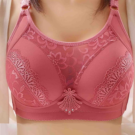 YWDJ Plus Size Strapless Bras for Women Back Closures Comfortable Bras Wireless Bras Adjustable Straps Full Coverage Push up Wrap Sleep Bras Padded Comfort Wide Strap Bras Comfy Bras Pink M