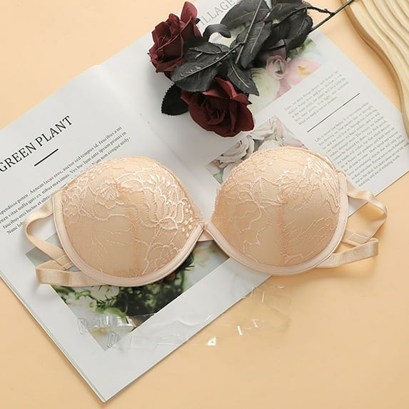 YWDJ Plus Size Strapless Bras for Women Closure in Back Lounge Bras Underwire Comfortable Bras Adjustable Straps Half Cup Push up Wrap Bras Padded Lace Bras Solid Sleep Bras Beige M