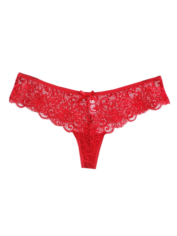 YWDJ Plus Size Underwear for Women Women Underwear Lace Bikini Panties Silky Comfy Lace Body Thong Red L