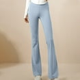 thumbnail image 1 of YWDJ Plus Size Yoga Pants Flared Leg High Waist Gym Leggings Full Length Summer Pants Curvy Casual Long Bootcut Vacation Pants Pull on Solid Lightweight Comfy Blue M Breathable Butt Lift Beach Pants, 1 of 5