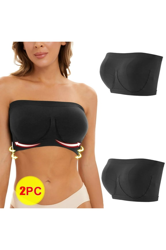 YWDJ Push up Bras for Women 2 Pack Comfortable Bras No Wire Sexy Bras Strapless Half Cup Wrap Sleep Bras without Cushions Plus Size Comfy Bras Solid Comfy Bras Black 2XL
