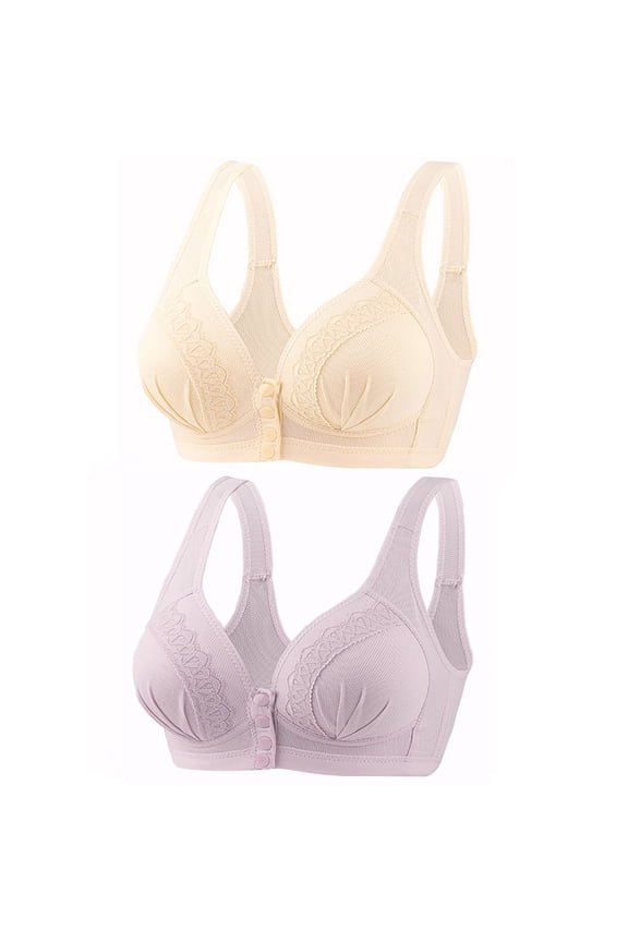 YWDJ Push up Bras for Women 2 Pack Front Closure Nursing Bras Wirefree Comfortable Bras Wide Strap Full Coverage Sleep Bras Wrap Breastfeeding Bras Padded Plus Size Comfy Solid Comfy Bras Purple 3XL