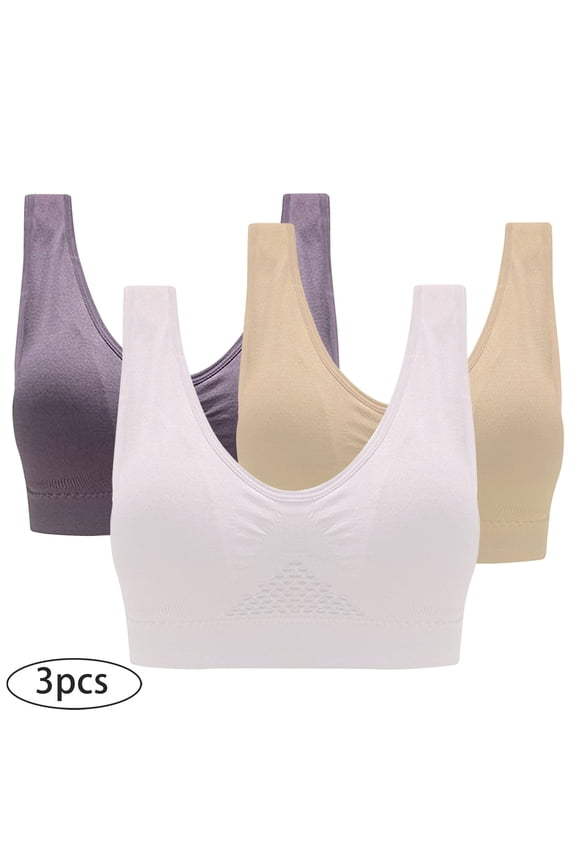 YWDJ Push up Bras for Women 3 Pack Front Close Sports Bras No Wires Workout Bras Wide Strap Full Coverage Bras Low Support Cross Bras Padded Plus Size Lounge Bras Comfy Wrap Solid Bras Multicolor S