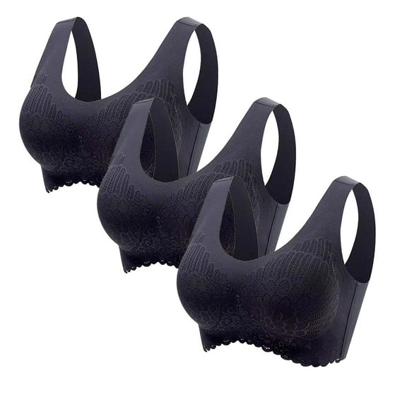 YWDJ Push up Bras for Women 3 Pack Pullover Lounge Bras No Wire Sleep Bras Wide Strap Full Coverage Comfy Bras Low Support Wrap Sports Bras Padded Lace Workout Bras Bras Black 2XL