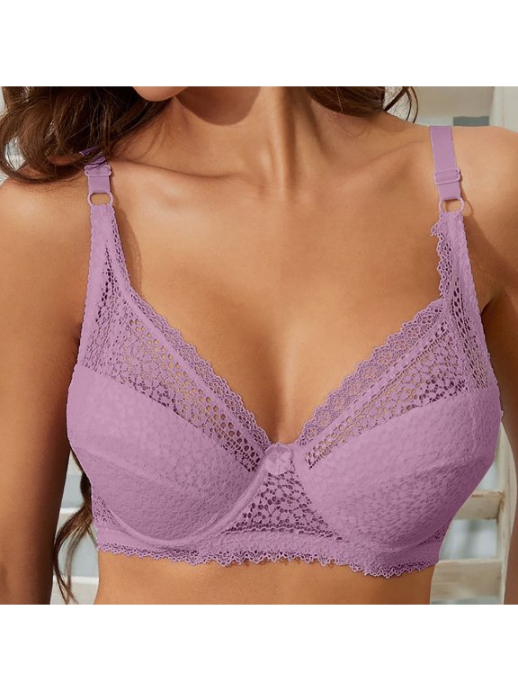 YWDJ Push up Bras for Women Back Closures Sleep Bras Underwire Comfy Bras Adjustable Straps Half Cup See Through Lounge Bras Padded Plus Size Lace Comfortable Bras Wrap Comfortable Bras Purple 95D