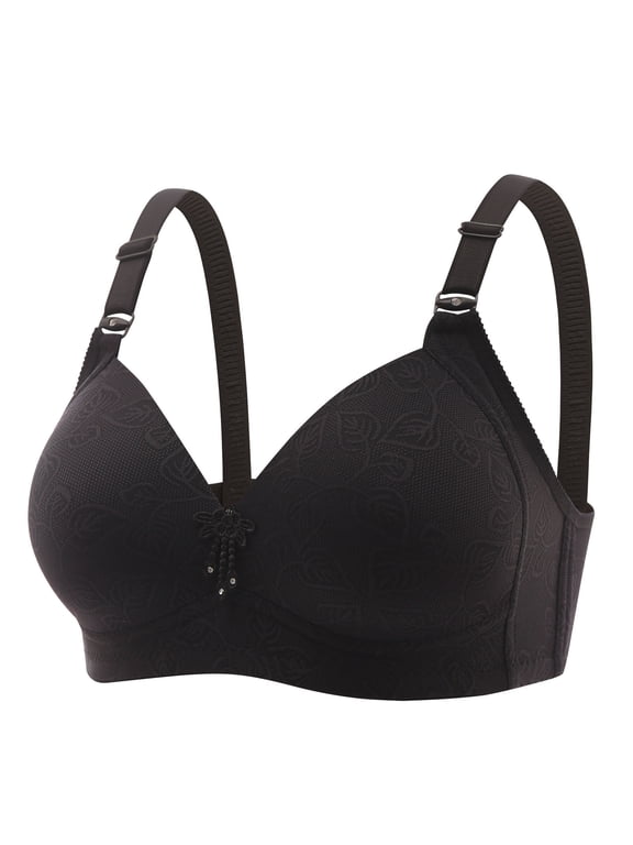 YWDJ Push up Bras for Women Closure in Back Lounge Bras No Underwire Comfortable Bras Adjustable Straps Full Coverage Wrap Bras Padded Plus Size Comfy Bras Solid Sleep Bras Black XL