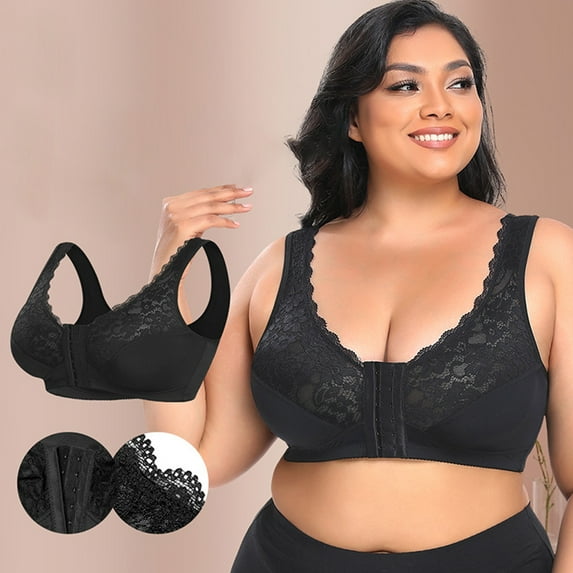 YWDJ Push up Bras for Women Front Close Comfy Bras Wireless Lounge Bras Adjustable Straps Full Coverage Wrap Comfortable Bras Padded Plus Size Lace Comfy Bras Bras Black S