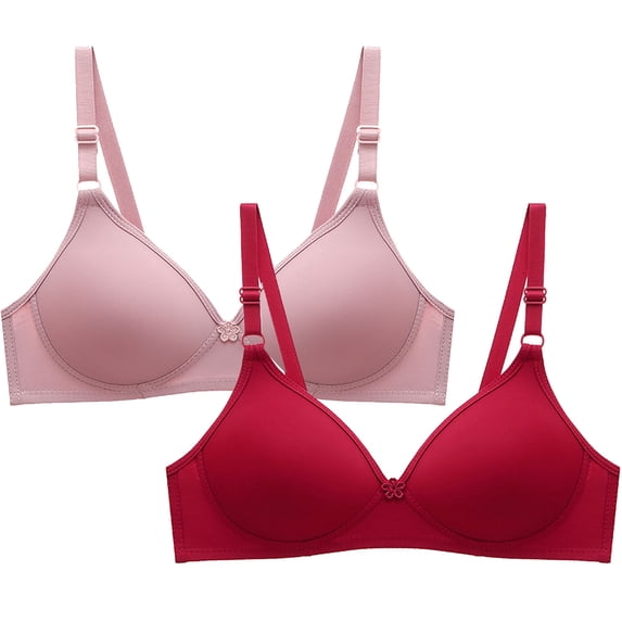YWDJ Push up Bras for Women Plus Size 2 Pack Back Closures Comfortable Bras Size Small No Wires Bras Adjustable Straps Half Cup Wrap Sleep Bras Padded Comfortable Bras Solid Comfy Bras Pink XL
