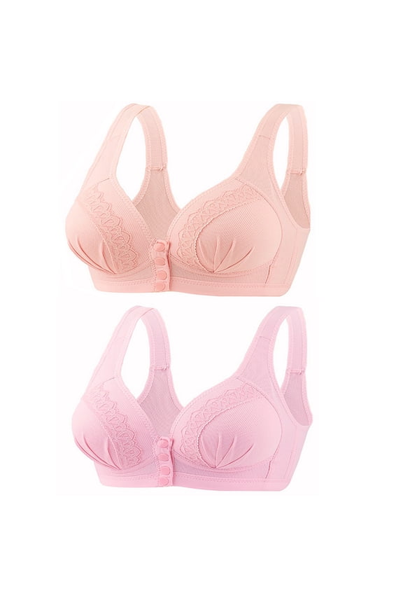 YWDJ Push up Bras for Women Plus Size 2 Pack Front Close Comfortable Bras Wireless Sleep Bras Wide Strap Full Coverage Bras Wrap Comfy Bras Padded Plus Size Comfort Solid Lounge Bras Pink M