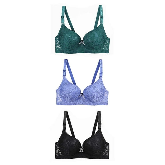 YWDJ Push up Bras for Women Plus Size 3 Pack Sleep Bras Underwire Comfy Bras Adjustable Straps Half Cup Wrap Lounge Bras Padded Plus Size Lace Bras Solid Comfortable Bras Green M