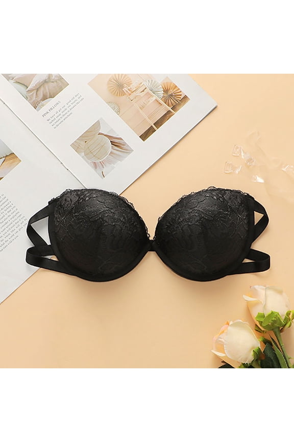 YWDJ Push up Bras for Women Plus Size Back Closures Sleep Bras Underwire Comfy Bras Adjustable Straps Half Cup Wrap Lounge Bras Padded Lace Bras Solid Comfortable Bras Black M