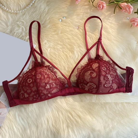 YWDJ Push up Bras for Women Plus Size Closure in Back Comfy Bras No Underwire Lounge Bras Adjustable Straps Half Cup Wrap Comfortable Bras Padded Lace Bras Solid Bras Wine S