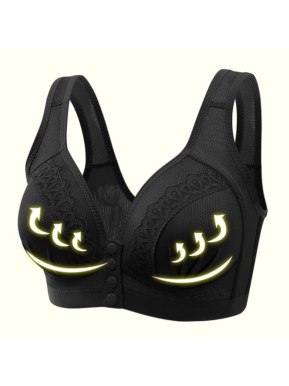 YWDJ Push up Bras for Women Plus Size Front Close Bras No Wire Sleep Bras Wide Strap Full Coverage Wrap Comfy Bras Padded Plus Size Comfort Bras Lounge Bras Black XL