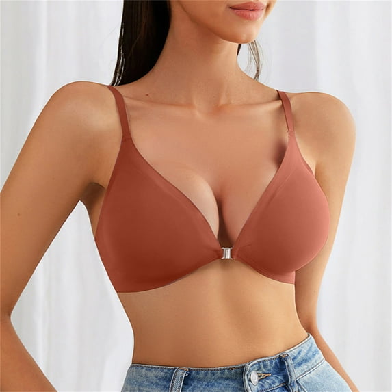 YWDJ Push up Bras for Women Plus Size Front Close Lounge Bras Wirefree Comfortable Bras Spaghetti Straps Half Cup Wrap Bras Padded Comfort Bras Solid Sleep Bras Orange S