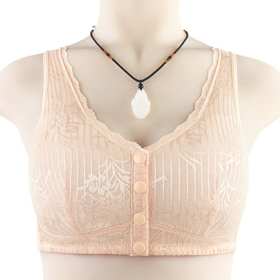 YWDJ Push up Bras for Women Plus Size Front Closure Comfy Bras Wireless Lounge Bras Wide Strap Full Coverage Wrap Comfortable Bras Padded Plus Size Lace Comfortable Bras Solid Bras Beige L