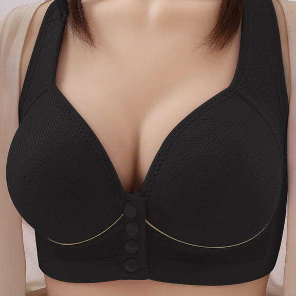 YWDJ Push up Bras for Women Plus Size Front Closure Lounge Bras No Wires Comfortable Bras Wide Strap Full Coverage Wrap Bras Padded Plus Size Lace Comfortable Bras Solid Sleep Bras Black 3XL