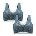 thumbnail image 1 of YWDJ Push up Bras for Women Plus Size Padded 2 Pack Back Closures No Wire Wide Strap Full Coverage Bras Low Support Hollow Padded Plus Size Lace Bras Comfy Wrap Solid Bras Blue XL, 1 of 8
