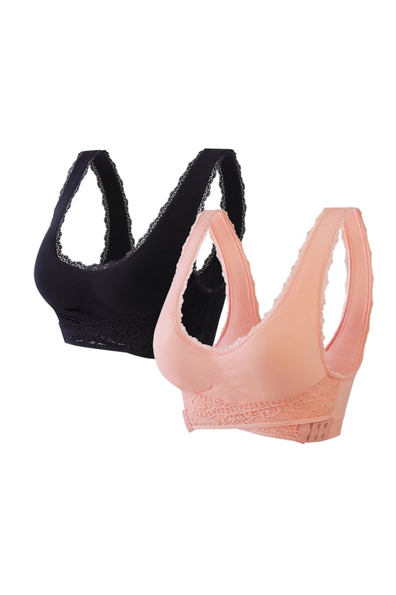 YWDJ Push up Bras for Women Plus Size Padded 2 Pack Front Closure Sleep Bras No Wire Comfy Bras Wide Strap Full Coverage Cross Lounge Bras Padded Plus Size Comfortable Bras Wrap Bras Pink XL