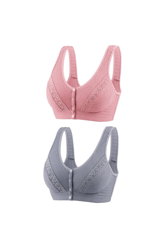 YWDJ Push up Bras for Women Plus Size Padded 2 Pack Front Closure Sleep Bras No Wires Breastfeeding Bras Wide Strap Full Coverage Bras Wrap Bras Padded Plus Size Comfortable Solid Nursing Bras Pink S