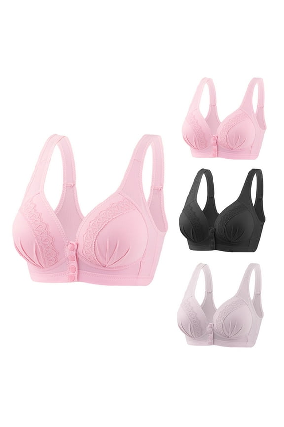 YWDJ Push up Bras for Women Plus Size Padded 3 Pack Front Close Comfy Bras Wireless Lounge Bras Wide Strap Full Coverage Bras Wrap Comfortable Bras Padded Plus Size Comfort Solid Sleep Bras Purple M