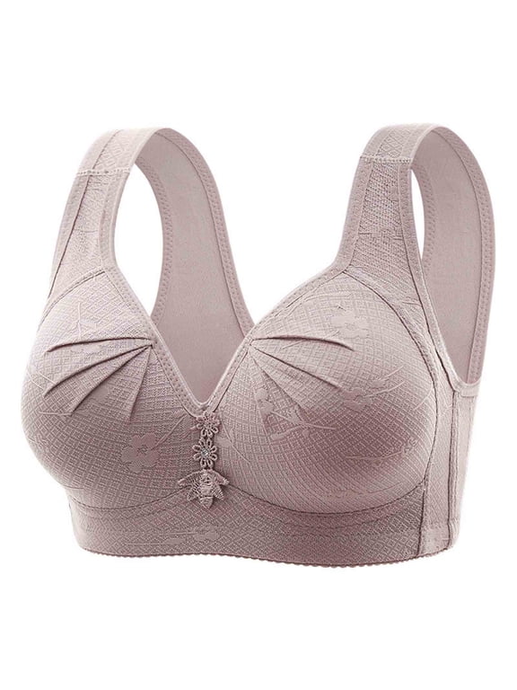 YWDJ Push up Bras for Women Plus Size Padded Back Closures Comfy Bras No Wire Lounge Bras Wide Strap Full Coverage Hollow Comfortable Bras Padded Plus Size Comfy Bras Wrap Bras Gray 2XL