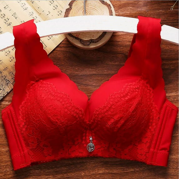 YWDJ Push up Bras for Women Plus Size Padded Back Closures Lounge Bras No Wires Bras Adjustable Straps Full Coverage Embroidery Bras Padded Plus Size Lace Comfy Wide Strap Bras Wrap Bras Red XL