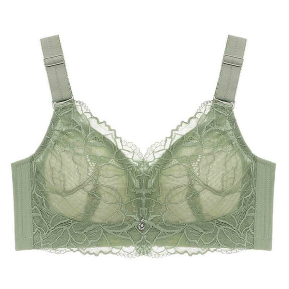 YWDJ Push up Bras for Women Plus Size Padded Back Closures Sleep Bras No Underwire Comfy Bras Wide Strap Full Coverage Hollow Lounge Bras Padded Plus Size Lace Comfy Bras Wrap Comfortable Bras Green M