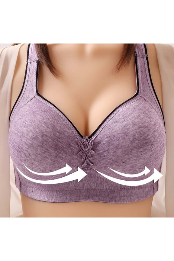 YWDJ Push up Bras for Women Plus Size Padded Bras Wireless Sleep Bras Adjustable Straps Half Cup Wrap Comfy Bras Padded Plus Size Comfy Bras Lounge Bras Purple M