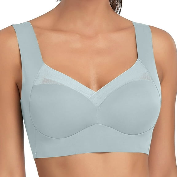 YWDJ Push up Bras for Women Plus Size Padded Closure in Back Bras No Wire Sleep Bras Wide Strap Full Coverage Wrap Comfy Bras Padded Plus Size Comfort Bras Solid Lounge Bras Blue S