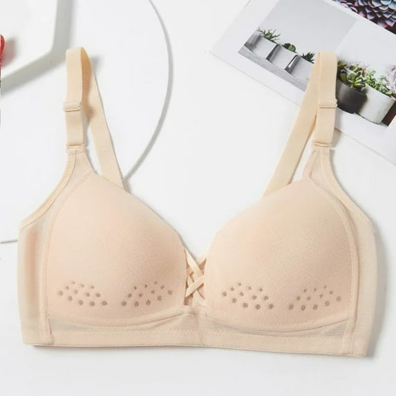 YWDJ Push up Bras for Women Plus Size Padded Comfortable Bras Wireless Bras Adjustable Straps Half Cup Wrap Sleep Bras Padded Comfort Bras Solid Comfy Bras Beige XL