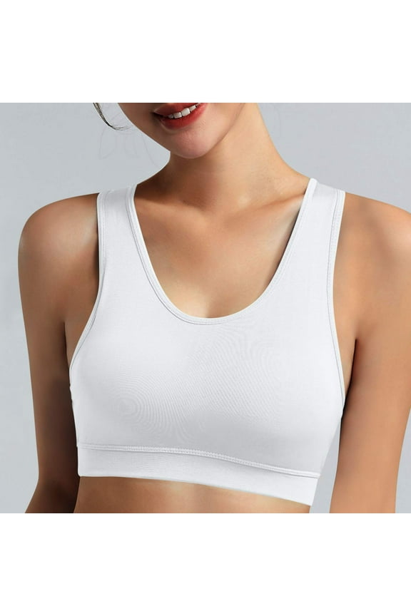 YWDJ Push up Bras for Women Plus Size Padded Pullover Gym Bras Wireless Yoga Bras Wide Strap Full Coverage Bras Low Support Racerback Sleep Bras Padded Comfy Bras Comfortable Wrap Solid Bras White XL