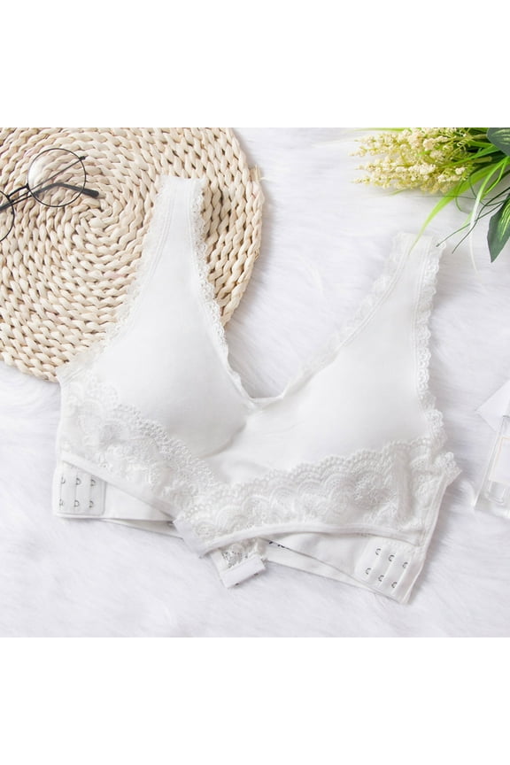 YWDJ Push up Bras for Women Plus Size Padded Side Closure Lounge Bras No Wire Comfortable Bras Wide Strap Full Coverage Cross Bras Padded Plus Size Lace Comfort Bras Wrap Solid Bras White 3XL