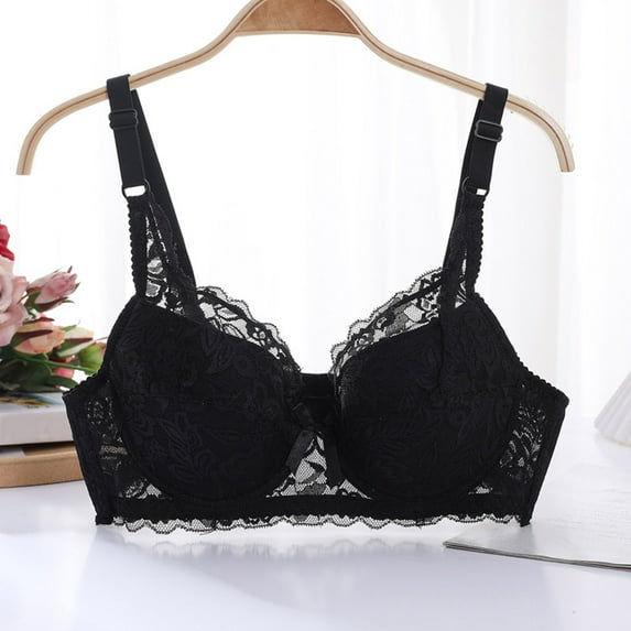 YWDJ Push up Bras for Women Plus Size Padded Sleep Bras Large Bust Wireless Comfy Bras Adjustable Straps Full Coverage Wrap Lounge Bras Padded Plus Size Lace Bras Solid Comfortable Bras Black XL