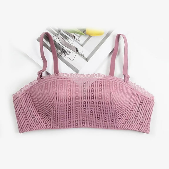 YWDJ Push up Bras for Women Plus Size Padded Sleep Bras Wireless Comfy Bras Adjustable Straps Half Cup Backless Lounge Bras Padded Lace Bras Wrap Solid Comfortable Bras Pink L
