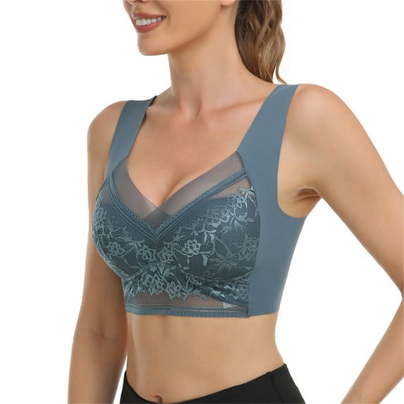 YWDJ Push up Bras for Women Plus Size Pullover Sleep Bras Wirefree Comfy Bras Wide Strap Full Coverage Wrap Lounge Bras Padded Plus Size Lace Comfort Bras Comfortable Bras Blue 5XL