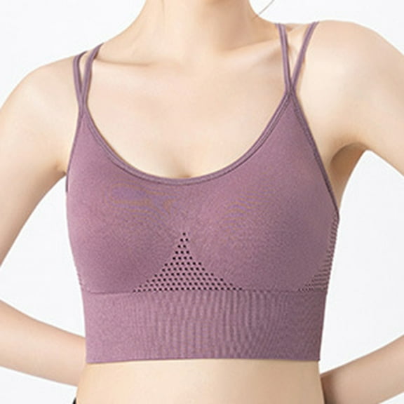YWDJ Push up Bras for Women Plus Size Pullover Workout Bras No Wire Gym Bras Spaghetti Straps Full Coverage Bras Low Support Hollow Lounge Bras Padded Mesh Sleep Bras Comfort Wrap Solid Bras Purple M